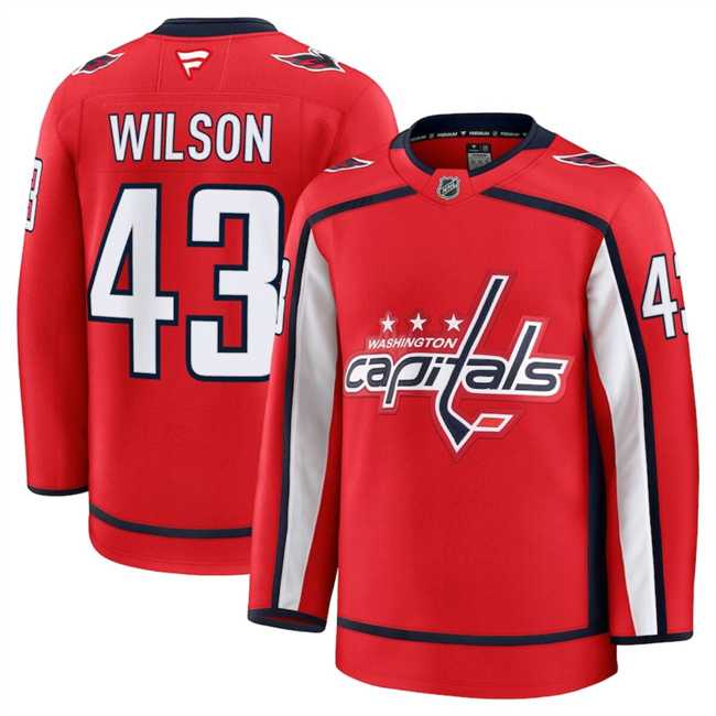 Men%27s Washington Capitals #43 Tom Wilson Red 2024-25 Home Stitched Hockey Jersey Dzhi